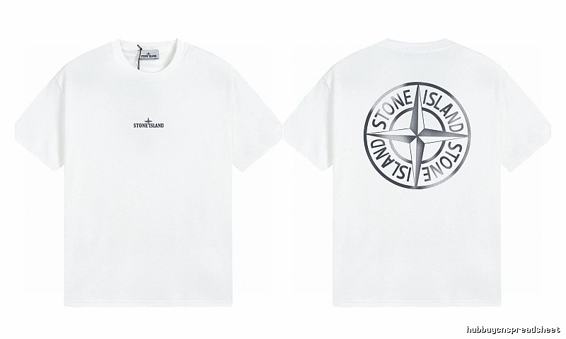 Stone Island Large Compass Print Street Style White T-Shirt