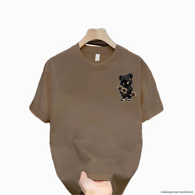 Streetwear Brand Street Style Khaki Short-sleeve T-shirt with Skateboarding Bear Graphic