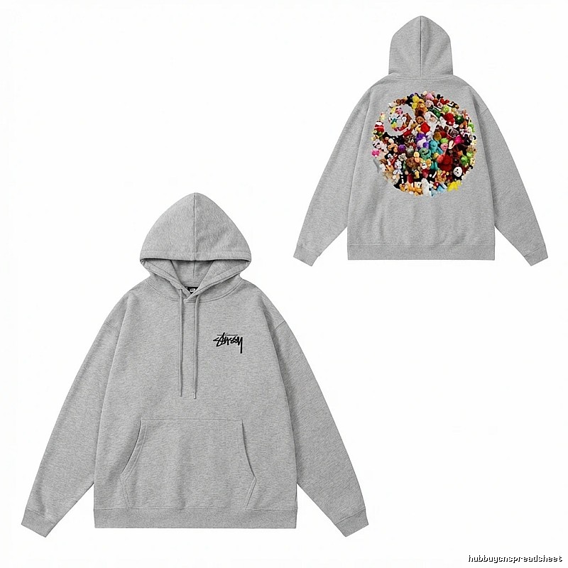 Stussy cartoon print style light gray hoodie