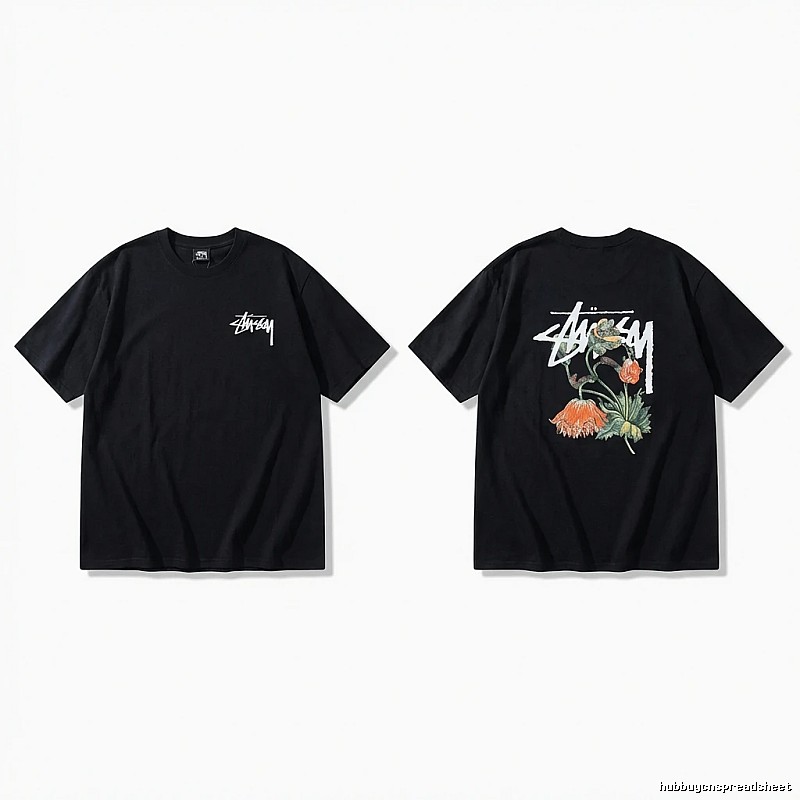 Stussy floral-style black T-shirt