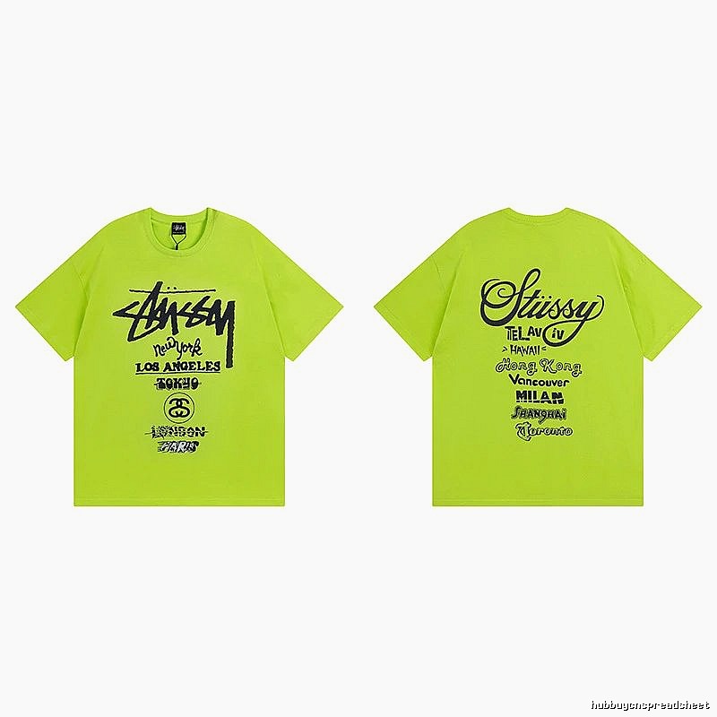 Stussy Fluorescent Green Spider Graphic T-Shirt Soft Neutral Logo