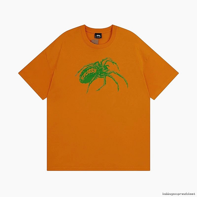 Stussy Orange Spider Graphic T-Shirt Streetwear Look Logo