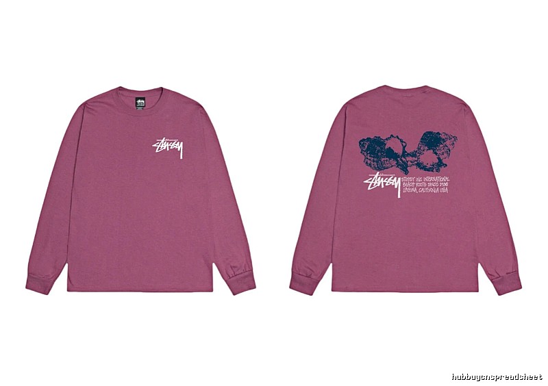 Stussy printed retro style rose red long sleeves