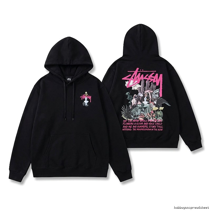 Stussy-printed trendy black sweatshirt