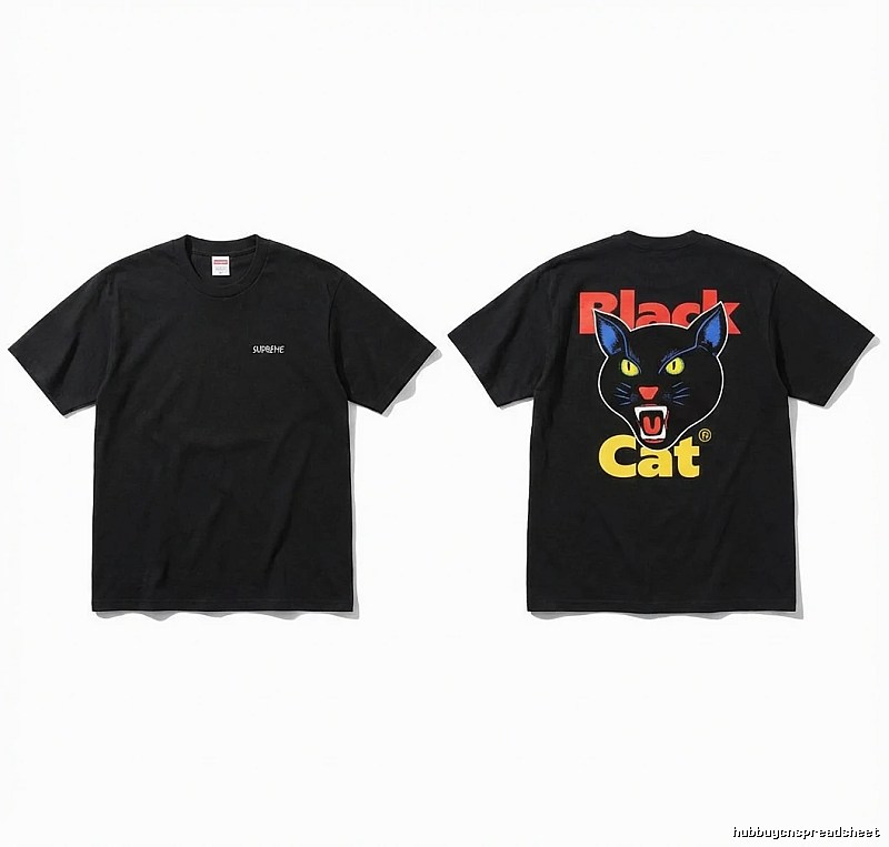 Supreme Black Cat Trendy and Cool Style Short-sleeve Shirt
