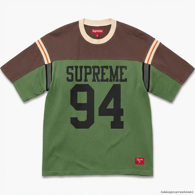 Supreme retro-style green and brown color-blocking T-shirt