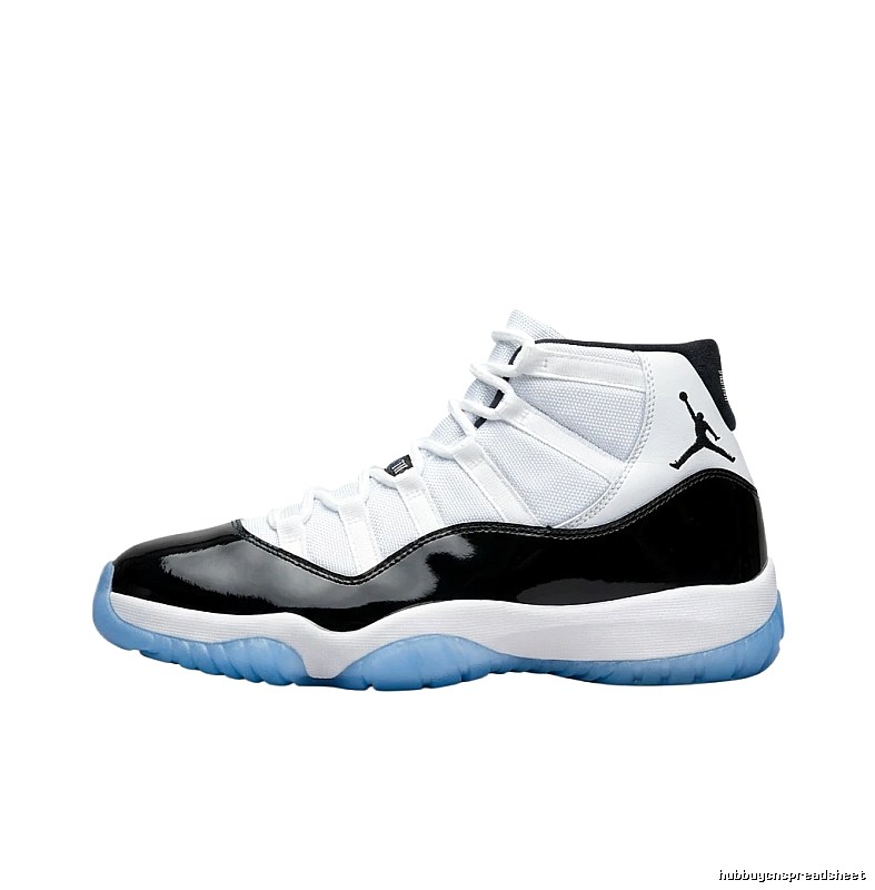 The classic black-and-white Air Jordan 11 basketball shoes.
