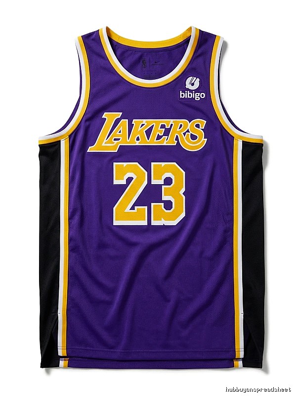 The retro-style No. 23 jersey of the Los Angeles Lakers.