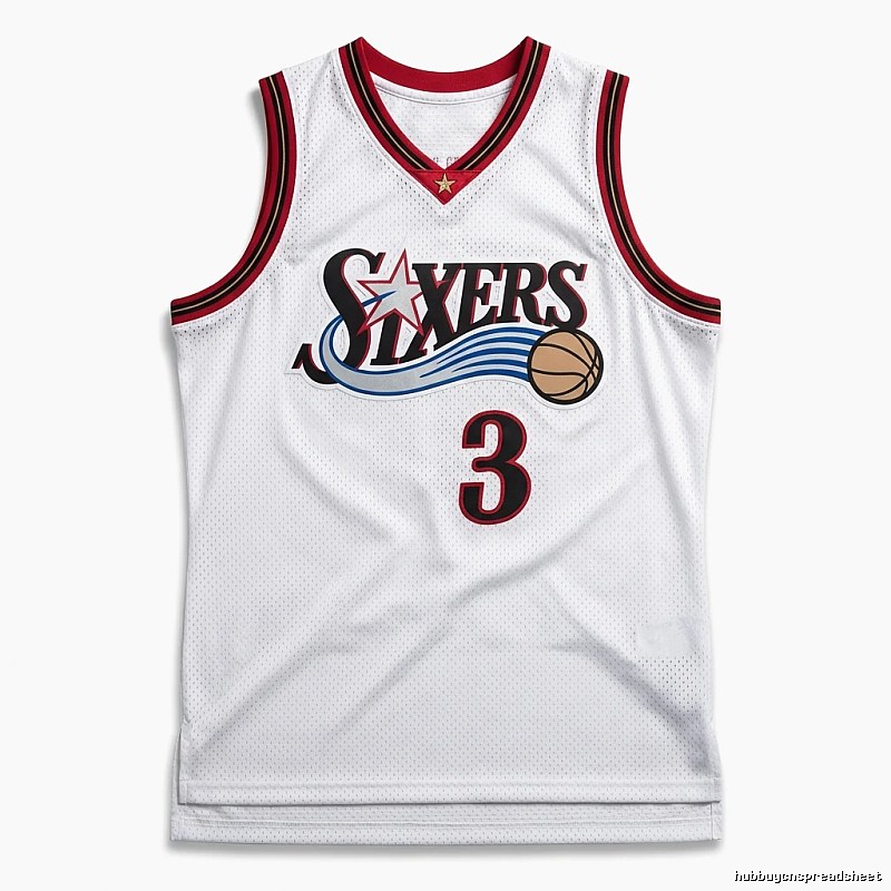 The white basketball uniform of Allen Iverson of the Philadelphia 76ers.