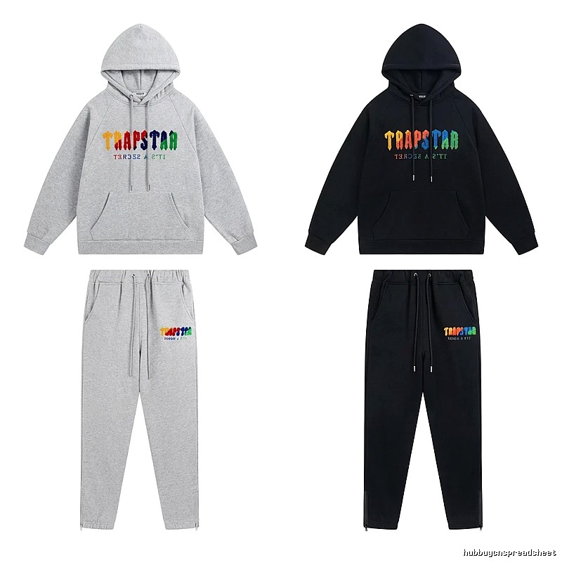Trapstar Rainbow Wind Grey/Black Hooded Set
