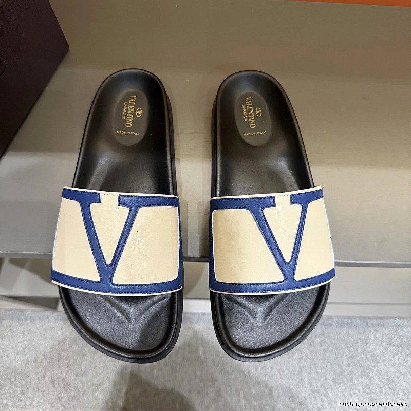 Valentino Big V Light Luxury Blue & Beige Color-block Slide Sandals