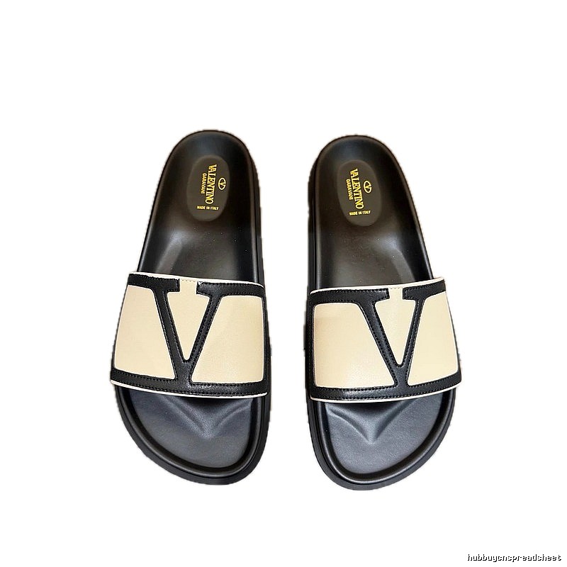 Valentino Big V Light Luxury Style Beige and Black Color-block Slide Sandals