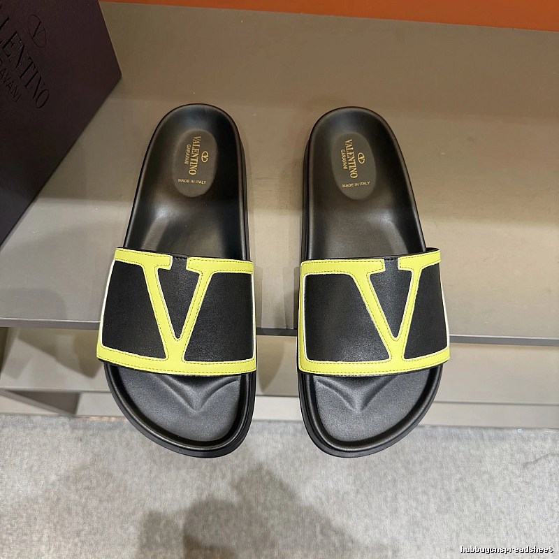 Valentino V-Logo Trendy Black and Yellow Slide Sandals