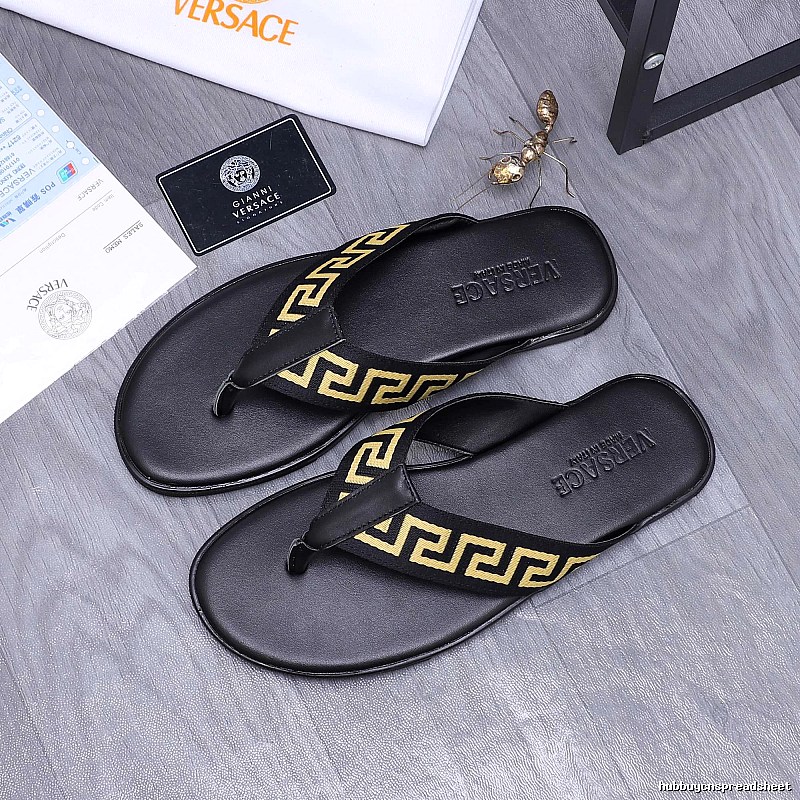 Versace Edgy Black & Gold Greek Key Flip-Flops