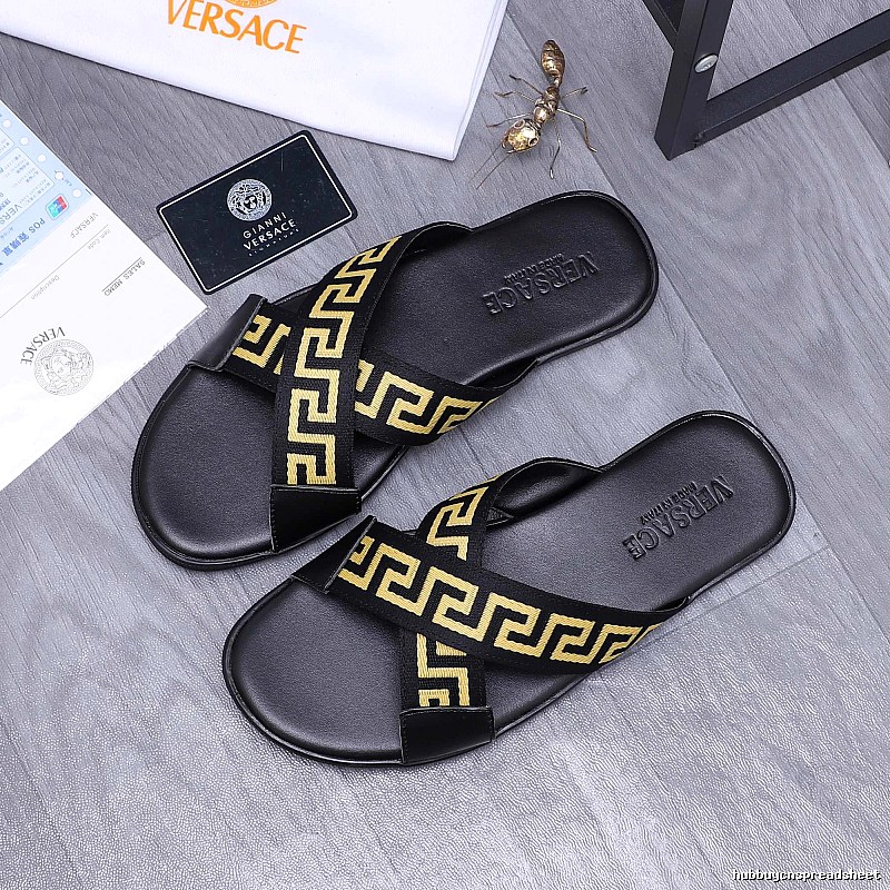 Versace Greca Collection Edgy Street Style Black & Yellow Slides