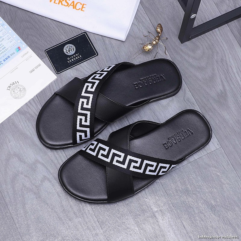 Versace Greek Key Casual Style Black Slide Sandals