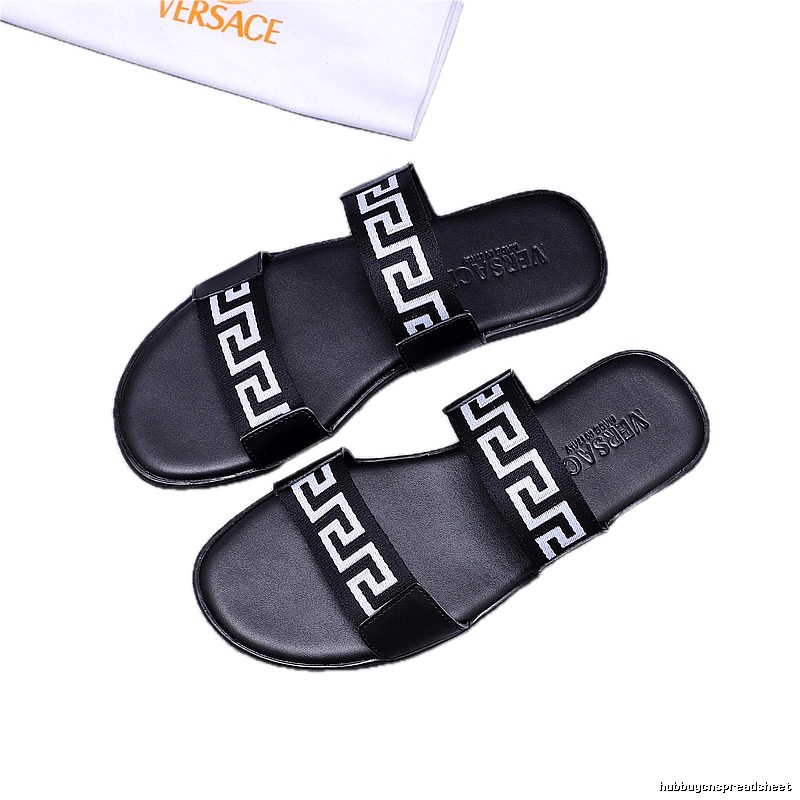 Versace Greek Key Light Luxury Style Black Slides