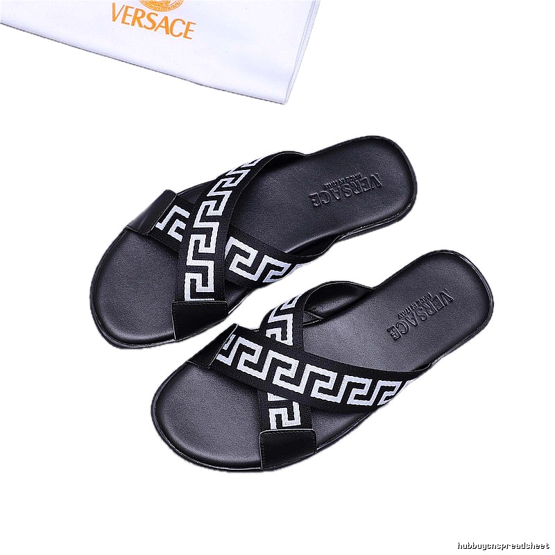 Versace Greek Key Streetwear Style Black Slides