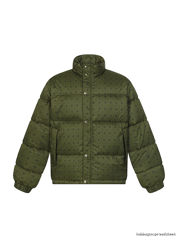 Vintage-style down jacket with Chrome Hearts print